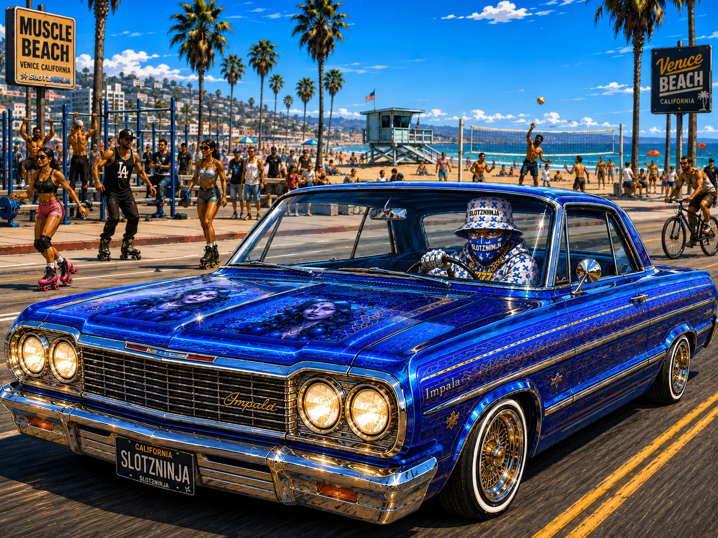Slotzninja lowrider Impala at Venice Beach